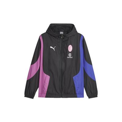 Tkana Kurtka Przedmeczowa 23/24 AC Milan Color Block Logo Nadruk Z Kapturem Na Zamek Długi Rękaw Męskie kurtki Czarny 772233-11