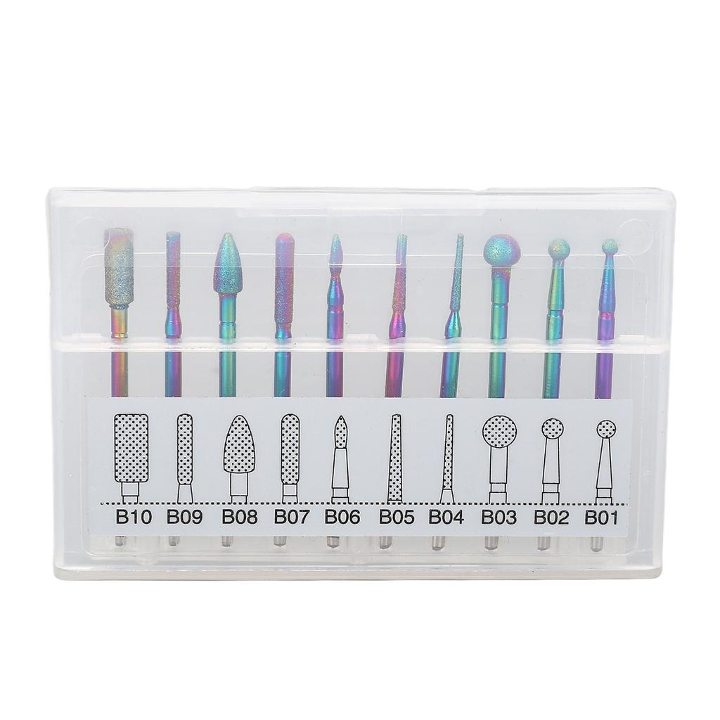 10pcs Nail Drill Bits Multifunctional Stainless Steel Nail Grinding Head with Storage Box for Nail