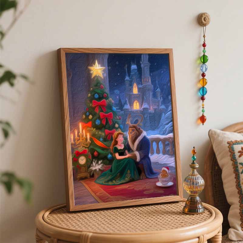 Disney Beauty and the Beast Christmas Tree Castle Oil Paint by Numbers Painting Kit Hand Painted Home Decor Gift