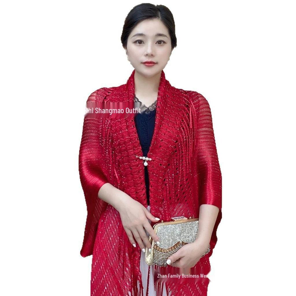 XinSaiQi Douyin Trendy Ice Silk Tassel Shawl Qipao Cardigan for Women - Purple/Black