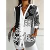 Plus Size Women Long Sleeve Button Shirt Solid Floral Casual Comfort Blouse