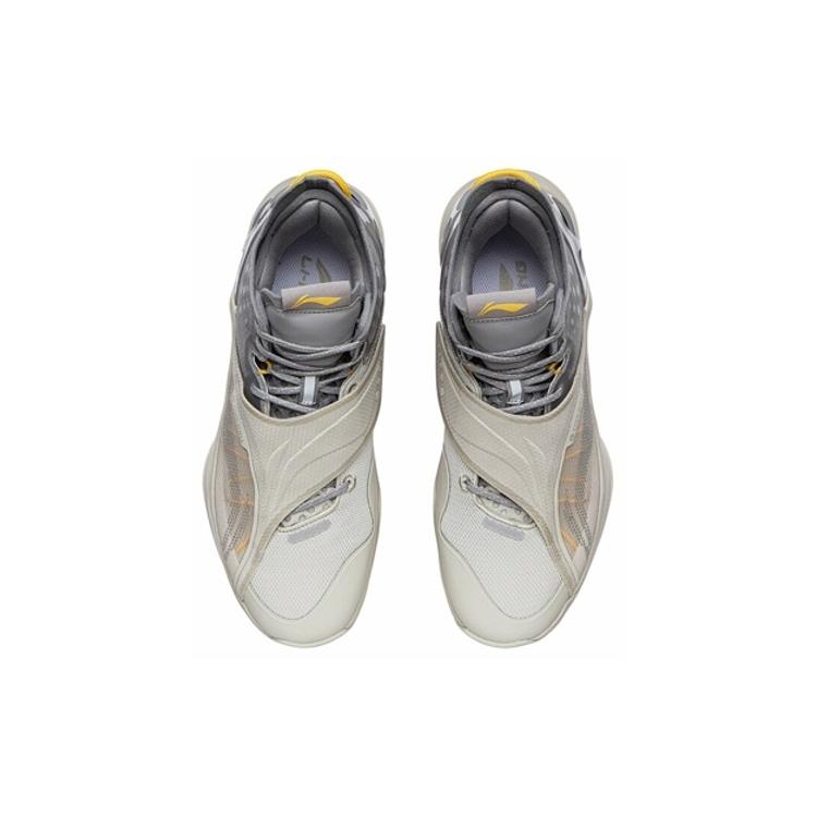 New LiNing Cicada Wing Abrasion Resistant Breathable Mid Top Basketball Shoes Men's Yellow Gray ABAR081-5