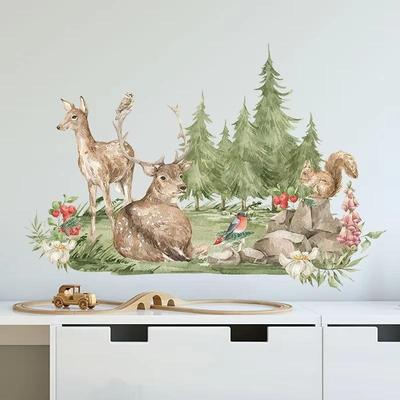 Pegatinas de Pared de Animales del Bosque de Dibujos Animados para Habitaciones de Niños Habitación Infantil Bebé Sala de Estar Animales Decoración del Hogar Pegatinas de Pared Póster