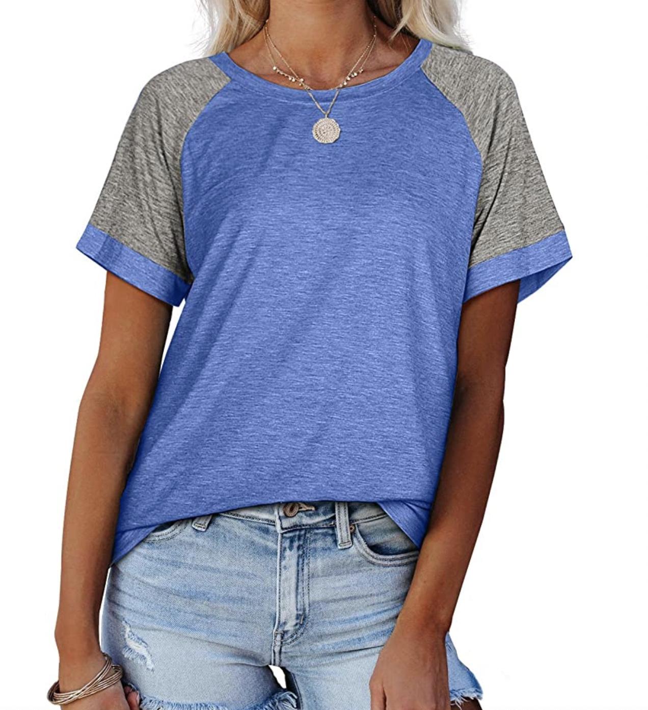 

Женская летняя повседневная однотонная свободная футболка с коротким рукавом и круглым вырезом, женский топ XXL синий