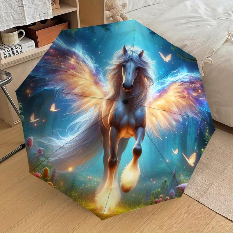 1pc Fantasy Unicorn with Wings Umbrella with Plastic Handle,Suitable for All Seasons Home Travel Outdoor UmbrellaDD357