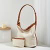 Trendy new women's bag casual canvas splicing pitot bag simple contrasting color underarm bun mother shoulder bag