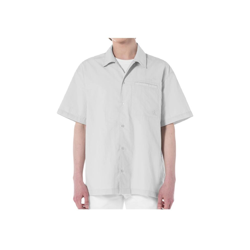 Calvin Klein Solid Loose Button Short Sleeve Shirt Men Shirts Gray J326624-PC8