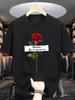 Unisex O Neck Tee Elegant Red Rose Text Slogan Print Cotton Short Sleeve Loose Summer Street Breathable Daily Casual Basic Wear Top