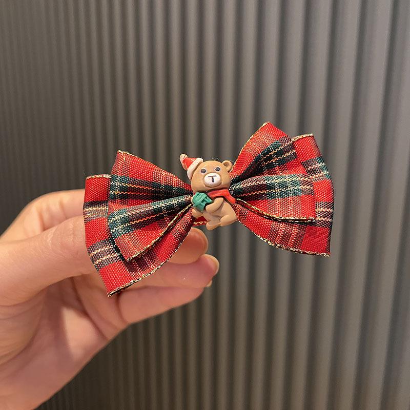 Korean Style Cartoon Christmas Hair Clips for Girls – Red Baby Bow and Bangs Accessories