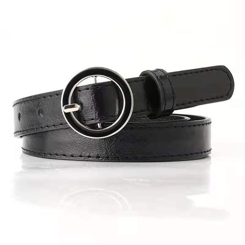 Chic Womens Korean Style Pu Buckle Belt In Black Beige Coffee For Looks Effortless