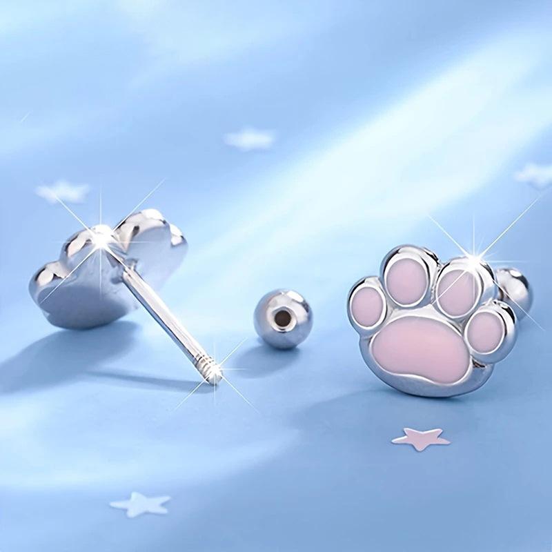 Europe and the United States popular earrings, fashion pet cute pink cat paw dog paw earrings, simple ins accessories women