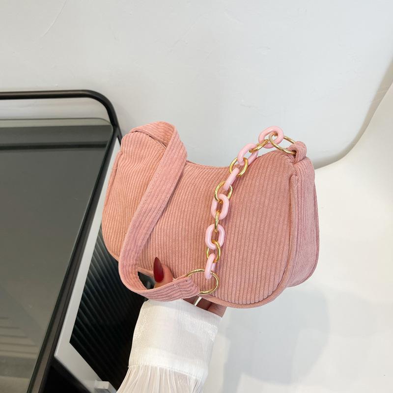 Minimalist Corduroy Crossbody Bag for Women, Single Strap Shoulder Tote, Zipper Closure Mini Square Handbag, Soft Casual Daily Purse