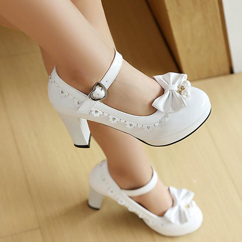 Lolita women's single shoes patent leather candy color round head platform thick heel high heel word with sweet princess high heels