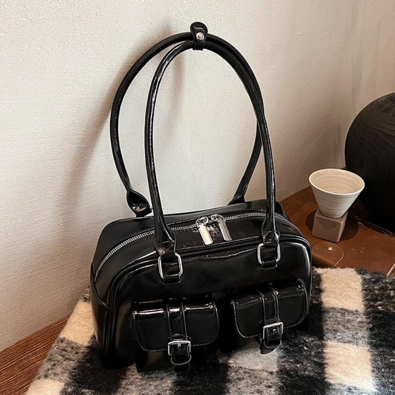 Retro PU Leather Double Pockets Underarm Bags For Women 2026 Winter Y2K New Korean Fashion Female Shoulder Bag Stylish Handbags