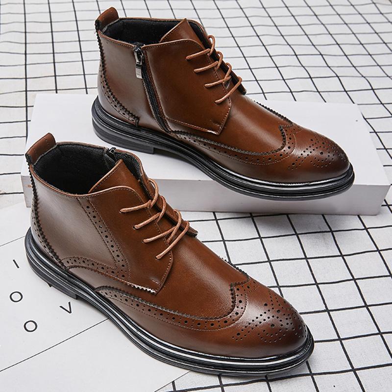 

Модные мужские туфли из кожи на шнуровке, броги из кожи, мужские повседневные туфли-оксфорды, мокасины, блестящая мужская обувь, туфли с острым носком для мужчин 46 коричневый