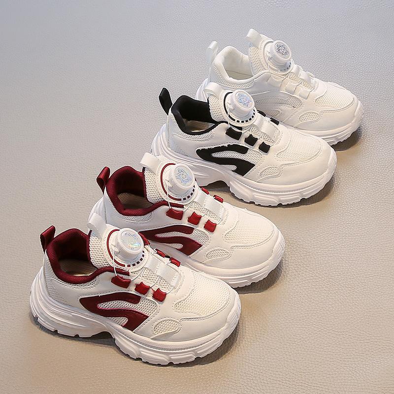 Students Sneakers Rotating Button Trendy for Boys Girls Running Shoes Mesh Breathable 2025 Brand New Kids Casual Shoes Non-slip