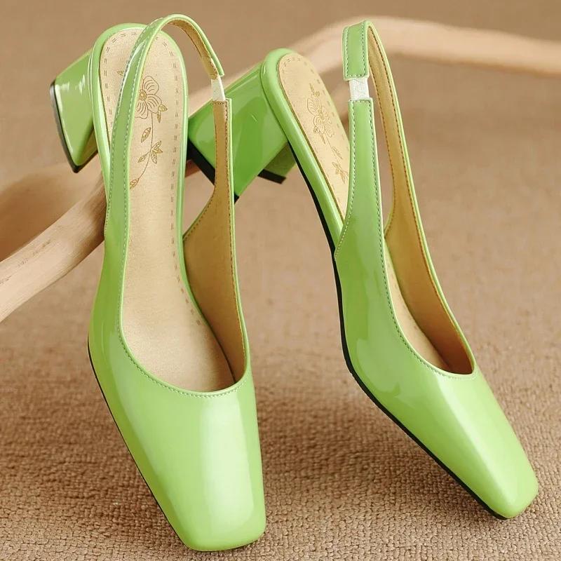 Elegant Slingback Sandals Women Summer Shoes Pink Black Nude Medium Heels Pumps Close Toe Office Party Shoe Female Large Size 45