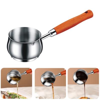 Olla de Leche de Acero Inoxidable Sartén Pequeña Olla Cacerola Mango de Madera Olla de Mango Largo Jarra Hecha a Mano para Mantequilla Cafetera Calentada Utensilios de Cocina
