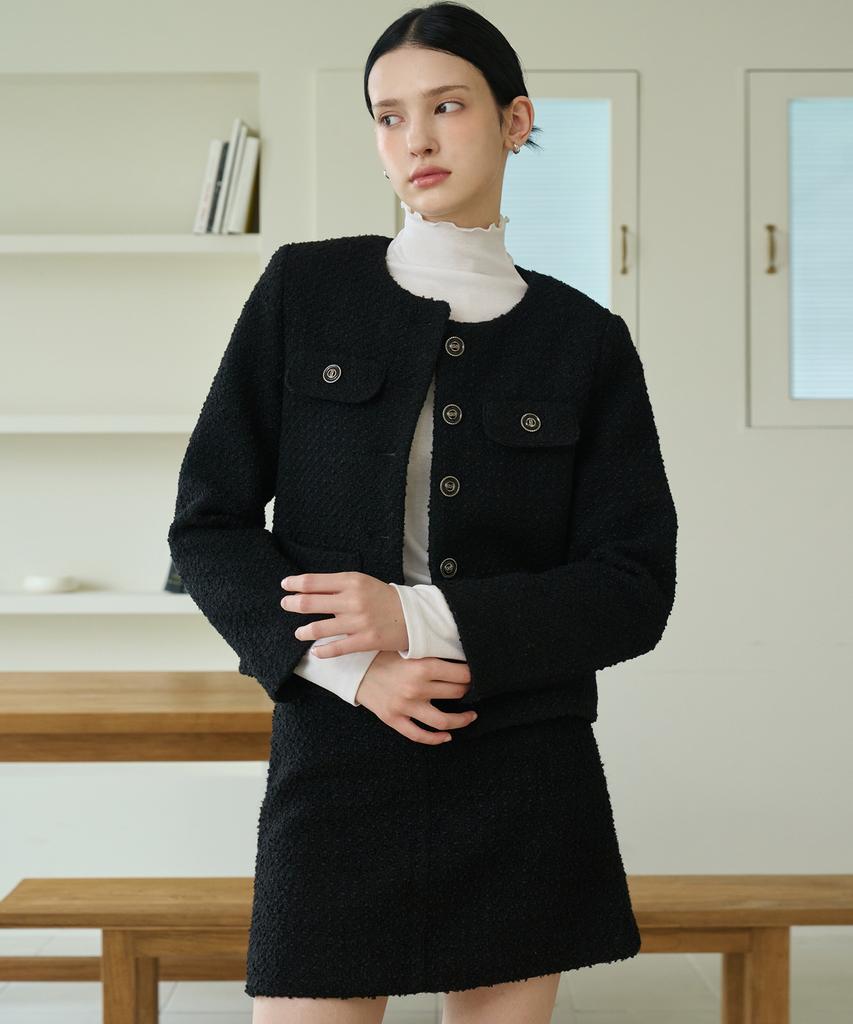 Bye Bye Seop [Set] Tweed Wool Jacket + Mini Skirt Black