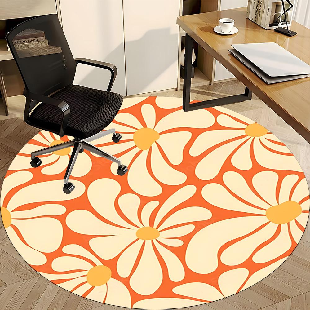 1 Stück runder Teppich mit Blumenmuster für das Büro, Indoor-Matte geeignet für Büro, unter Bürostühlen, Schlafzimmer, Wohnzimmer, Heimdekoration, Raumdeko