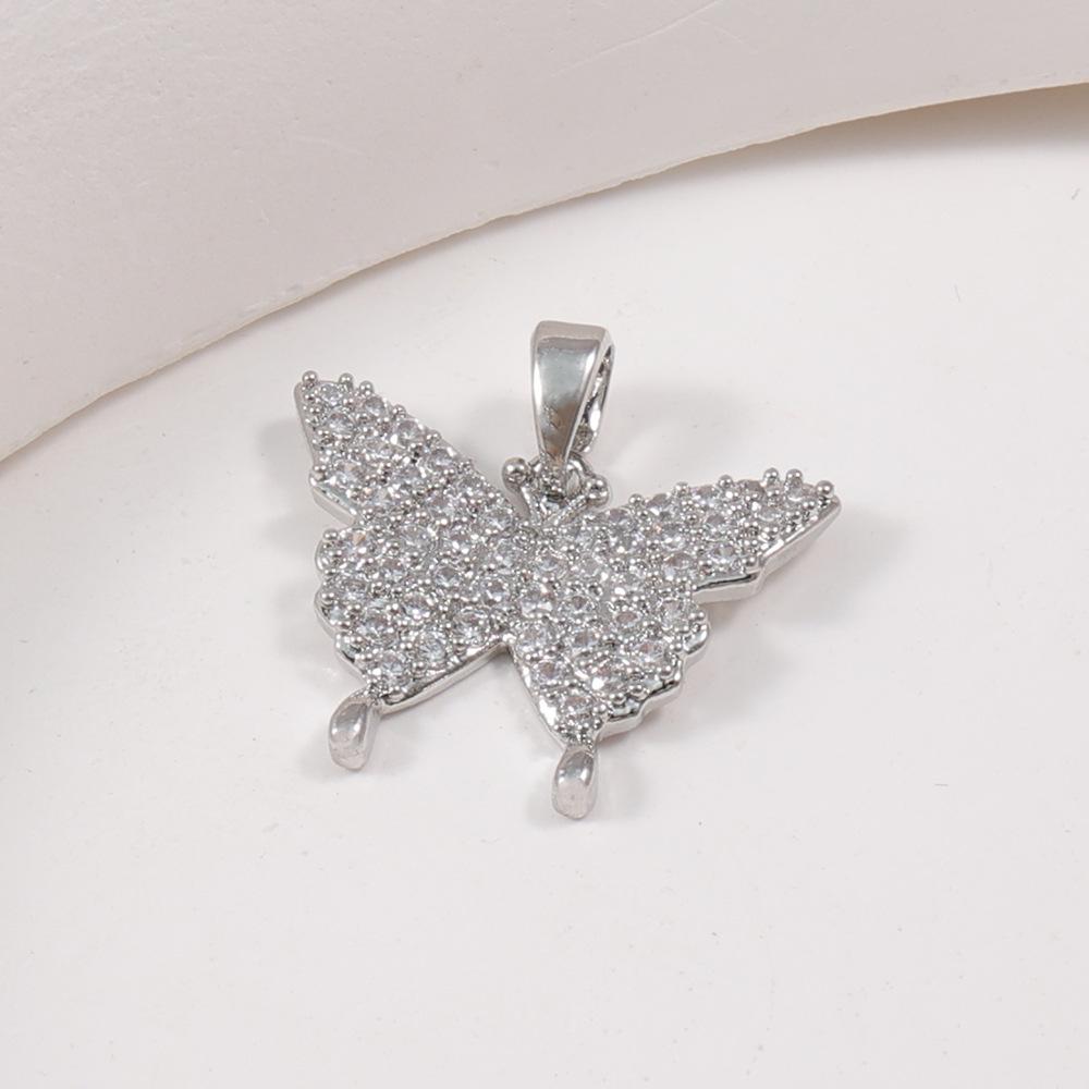 Elegant Two-Tone Butterfly Pendant with Full Diamond Design - Gold & Silver Clavicle Chain Accessories