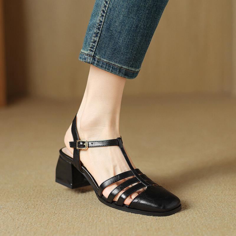 New Women's Bag Head Rear Empty Sandals Casual Large Size Shoes Soft Sole Women's High-heeled Sandals Round Head Summer Women's Shoes