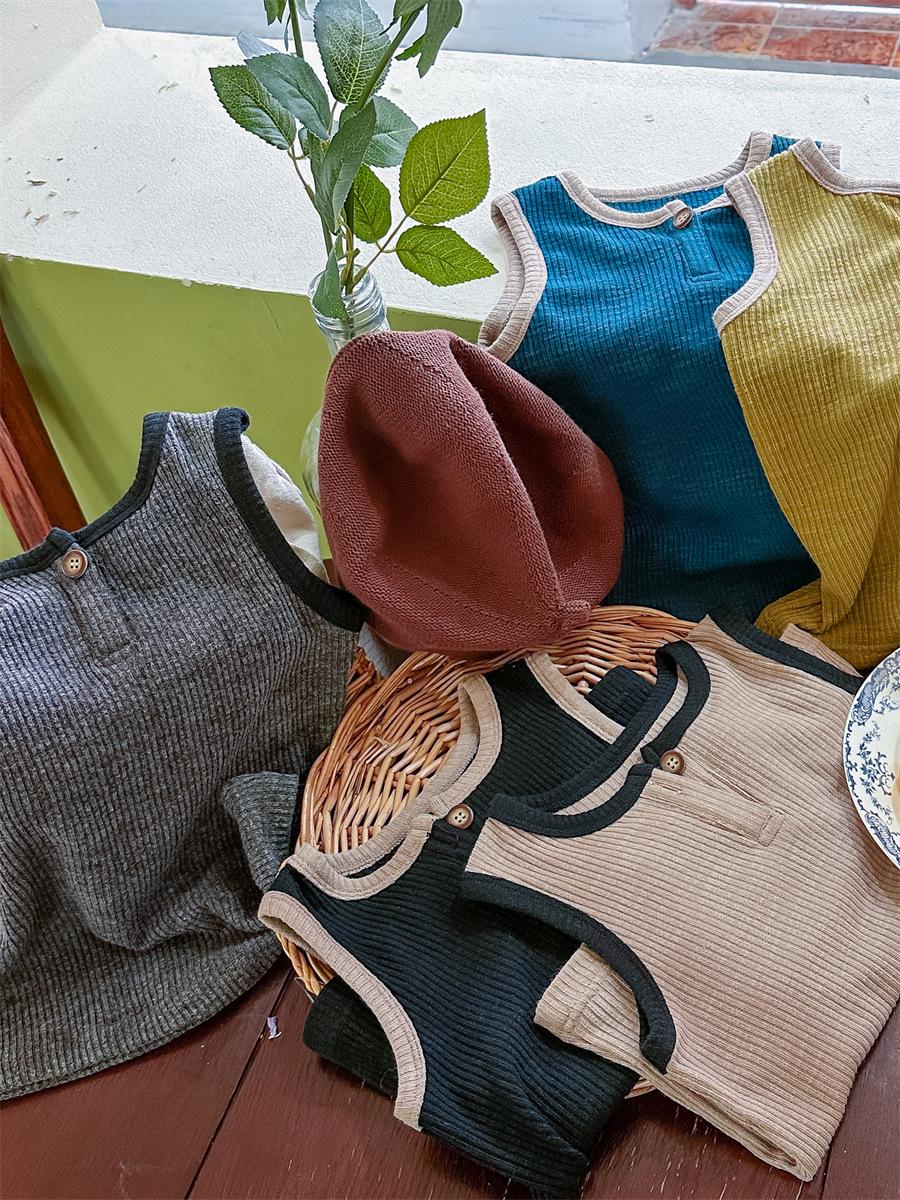 

2024 Детский рубчатый жилет без рукавов с цветными блоками Jiaye 120cm синий