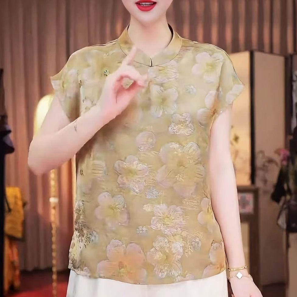 Small shirt premium short-sleeved T-shirt premium extravagant 2025 summer stand-up collar shirt top