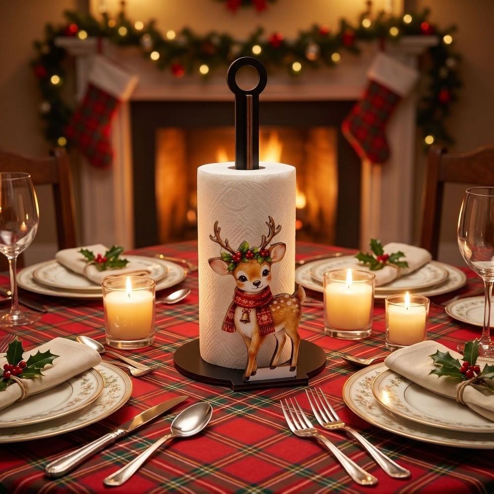 2D Flat Christmas Tissue Holder Wooden Santa Claus Vertical Napkins Rack Cartoon Elk Paper Towel Holder Countertop