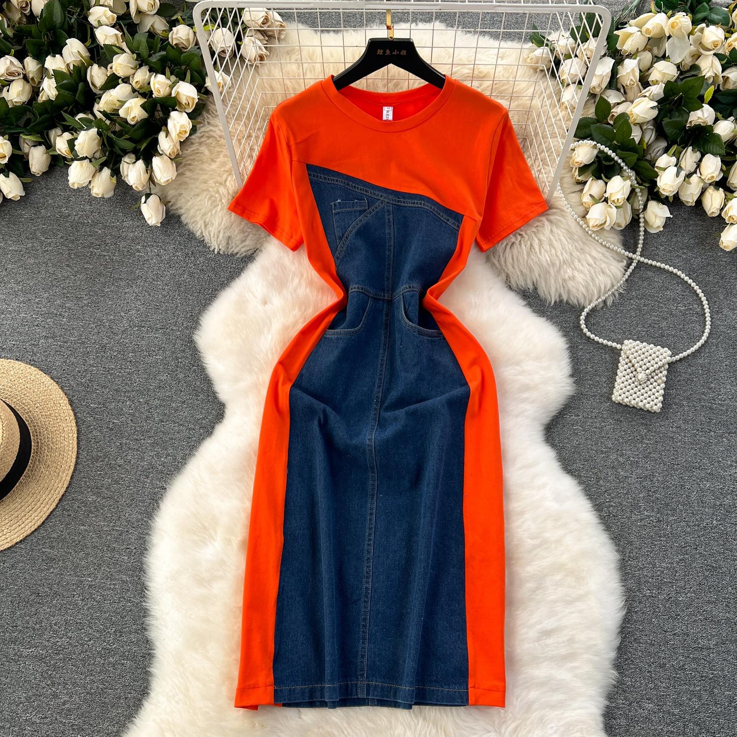 Летнее повседневное длинное джинсовое платье женское лоскутное дизайнерское джинсовое — фото 3