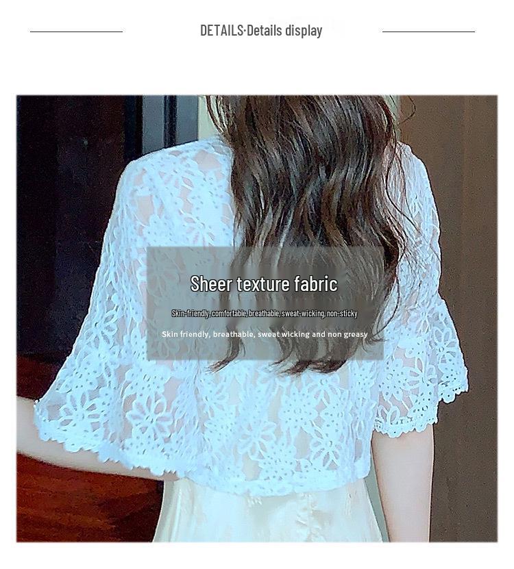 Women's Summer Lace Chiffon Shawl Cardigan - Lightweight Mid-Sleeve Top for Sun Protection