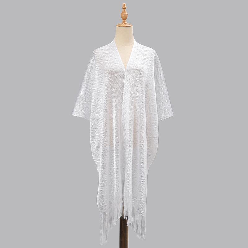 Tassel Gold Bikini Cover Up Sexy Beach Dress Tunics For Women Beachwear Summer Cover-Ups Kaftan Evening Party Knit Long Shawls
