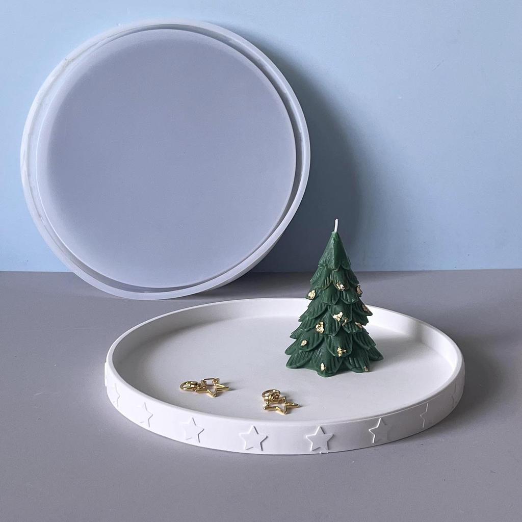Christmas Tray Plaster Mould Decorative Silicone Craft Mould Round Tray Mold White Pentagram Silicone Mould For Crafting Diy