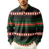 Men's Fall Casual Outdoor Pullover, Long Sleeve Collared Top with Pocket and Christmas Print