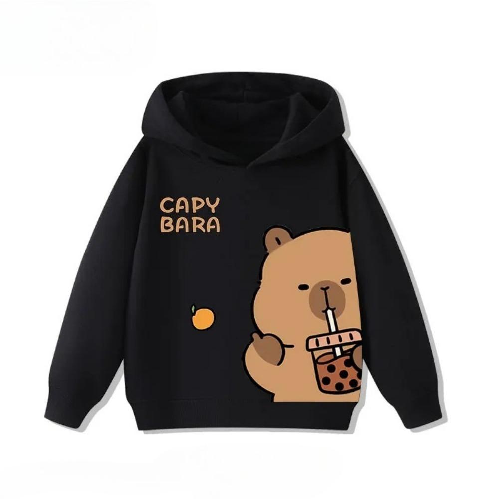 Cartoon Cute Capybara Print Children's Hooded Hoodies Sweatshirt Casual Fashion Boy Girl Clothes Kid Fleece Pullover Autumn