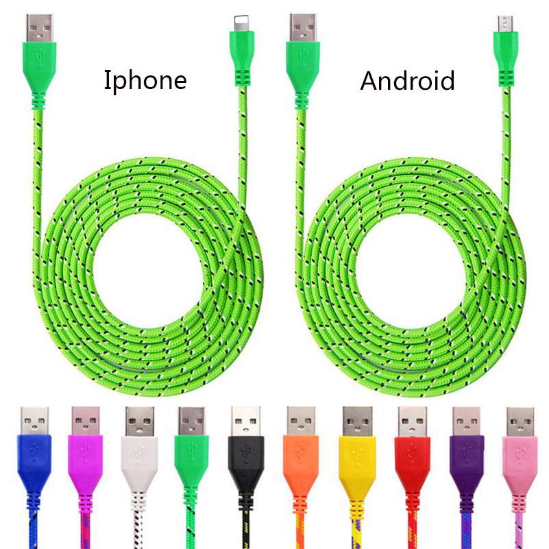 1m 3m 2m Nylon Braided Micro Usb Cable Charger For Android Iphone Phone Mobile