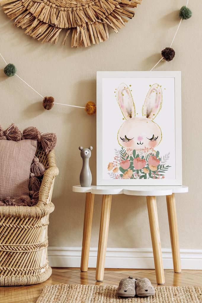 Rabbit Bunny Flowers Poster for Children