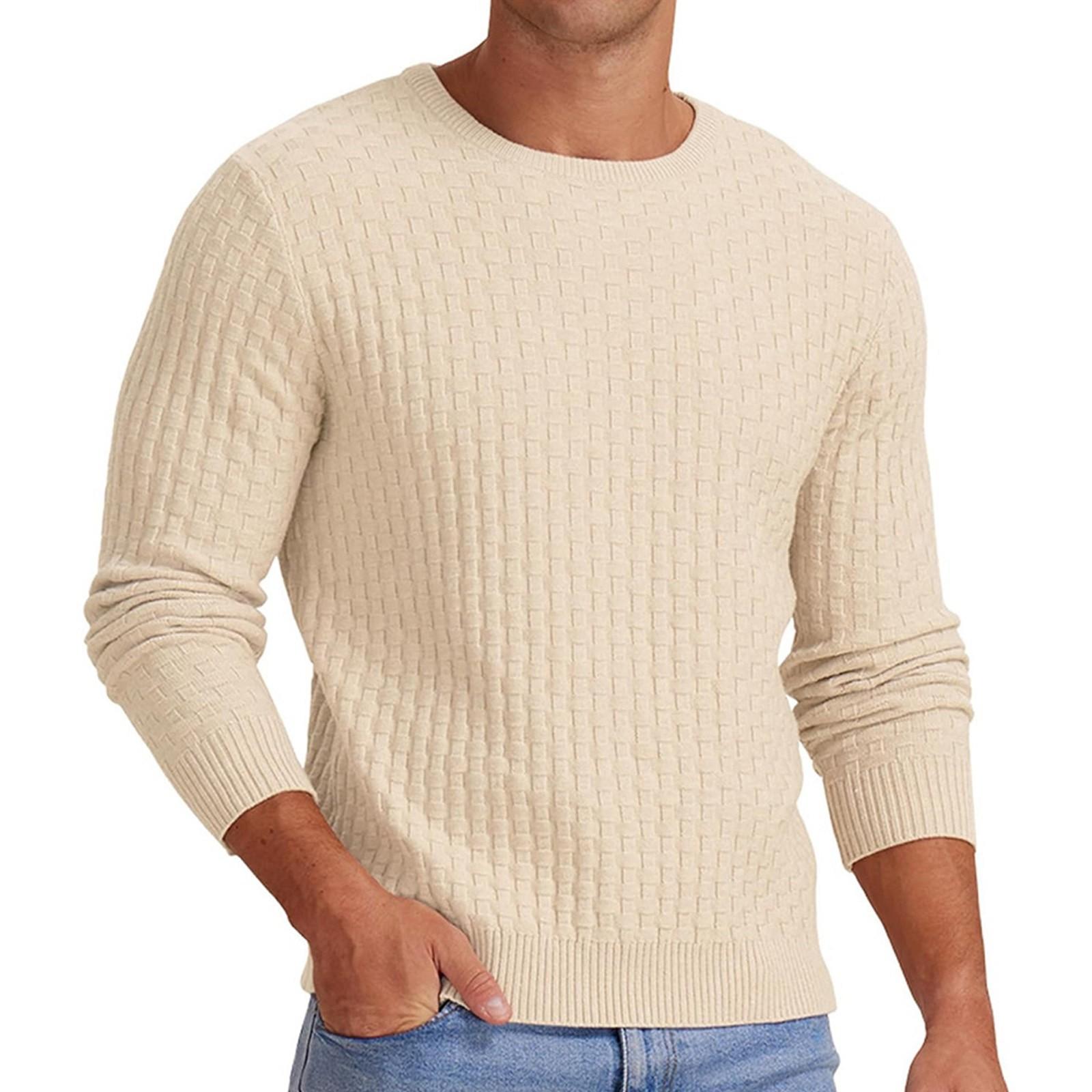 

Round Neck Men s Pullover Fall And Winter Long Sleeve V-neck Thickened Knit Base Sweater L бежевый