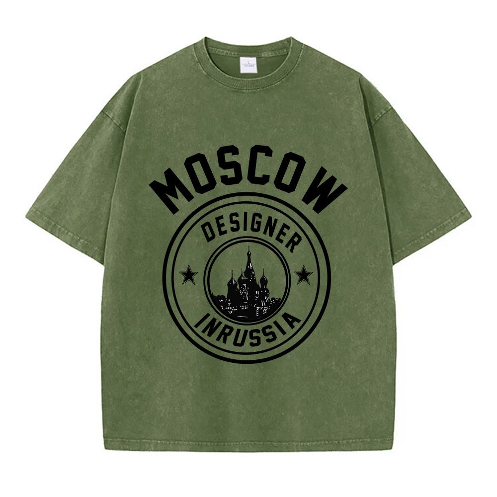 

Woman Cotton Washed TShirts Fashion Design Moscow Designer In Russia Printed Tops Loose Distressed ONeck Street Female Clothes S