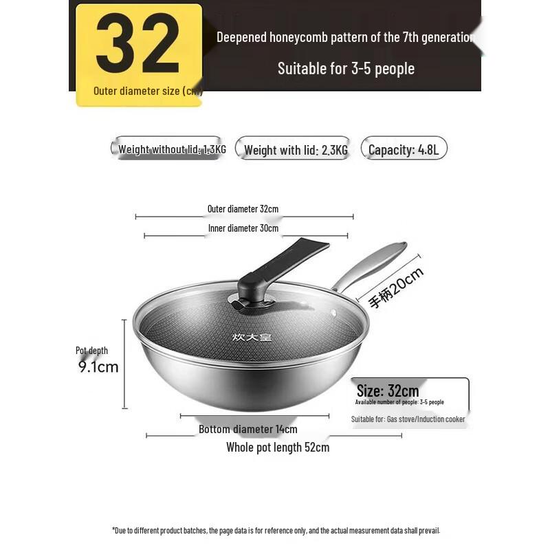 COOKER KING 32cm 304 Stainless Steel Non-stick Stir-fry Pan
