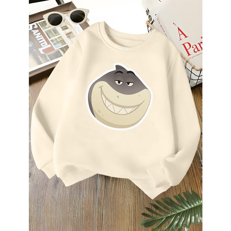 Kids Unisex Crewneck Sweatshirt, Cool Smiling Cartoon Shark Head Print Long Sleeve Pullover, Soft Kids Sweatshirt For Boys Girls Over 4 Years Old