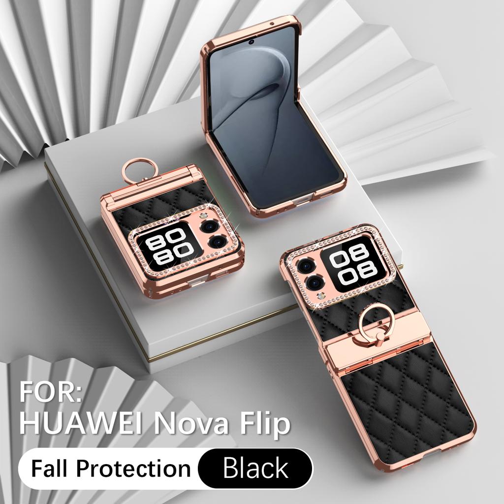 Luxury Fashion Diamonds Leather Plating Ring Holder Phone Case For Huawei Nova Flip Hinge Full Protection Case Cover