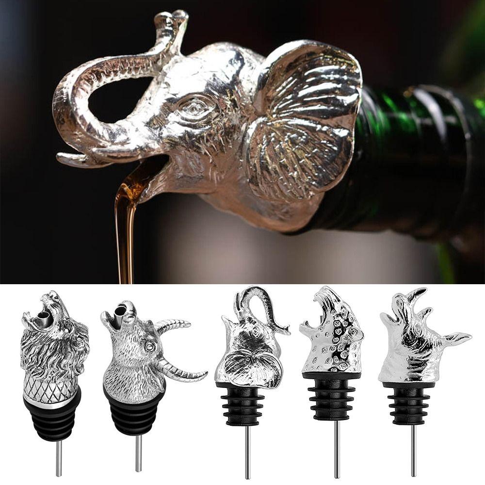 Zinc Alloy Animal Head Wine Pourer Resuable Bar Tool Alcohol Pourer Silver 3D Animal Wine Bottle Dispenser Party