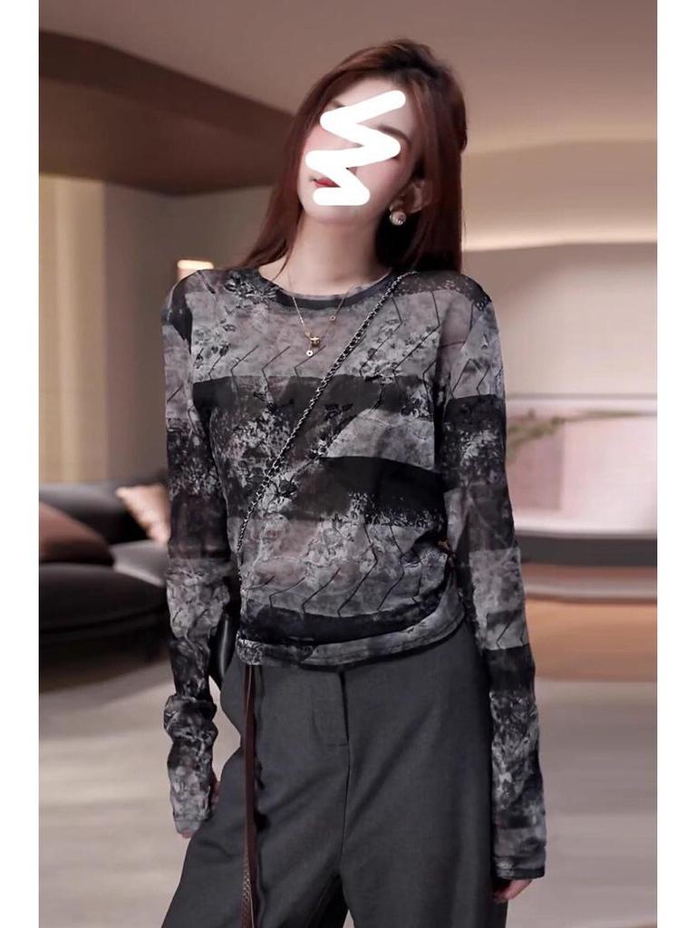 Elegante y Versátil Top de Manga Larga Tie-Dye – Estilo OL Adelgazante para Otoño e Invierno.