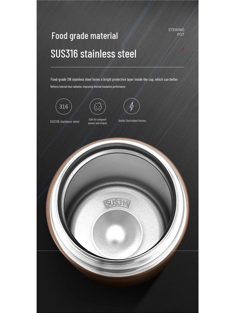 Portable Large Capacity Stainless Steel Thermos Pot: Insulated Stewing Kettle and Lunch Box for Office Women