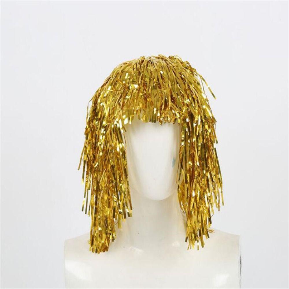 Glitter Halloween Colored Wig Funny Shiny Party Wig Short Foil Tinsel Wigs