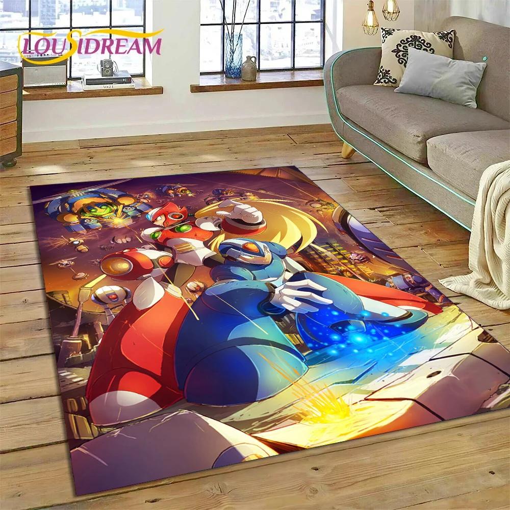 Retro Cartoon Rockman Mega Man Game Carpet Rug for Bedroom Living Room Home Sofa Decoration,Children Play Large Decor Floor Mat