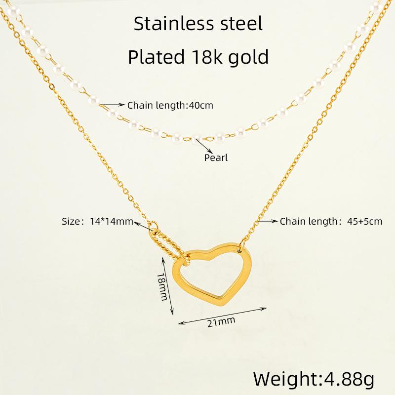 

Шикарное французское жемчужное колье с двойной цепочкой - Элегантные высококачественные украшения из нержавеющей стали для женщин 18K