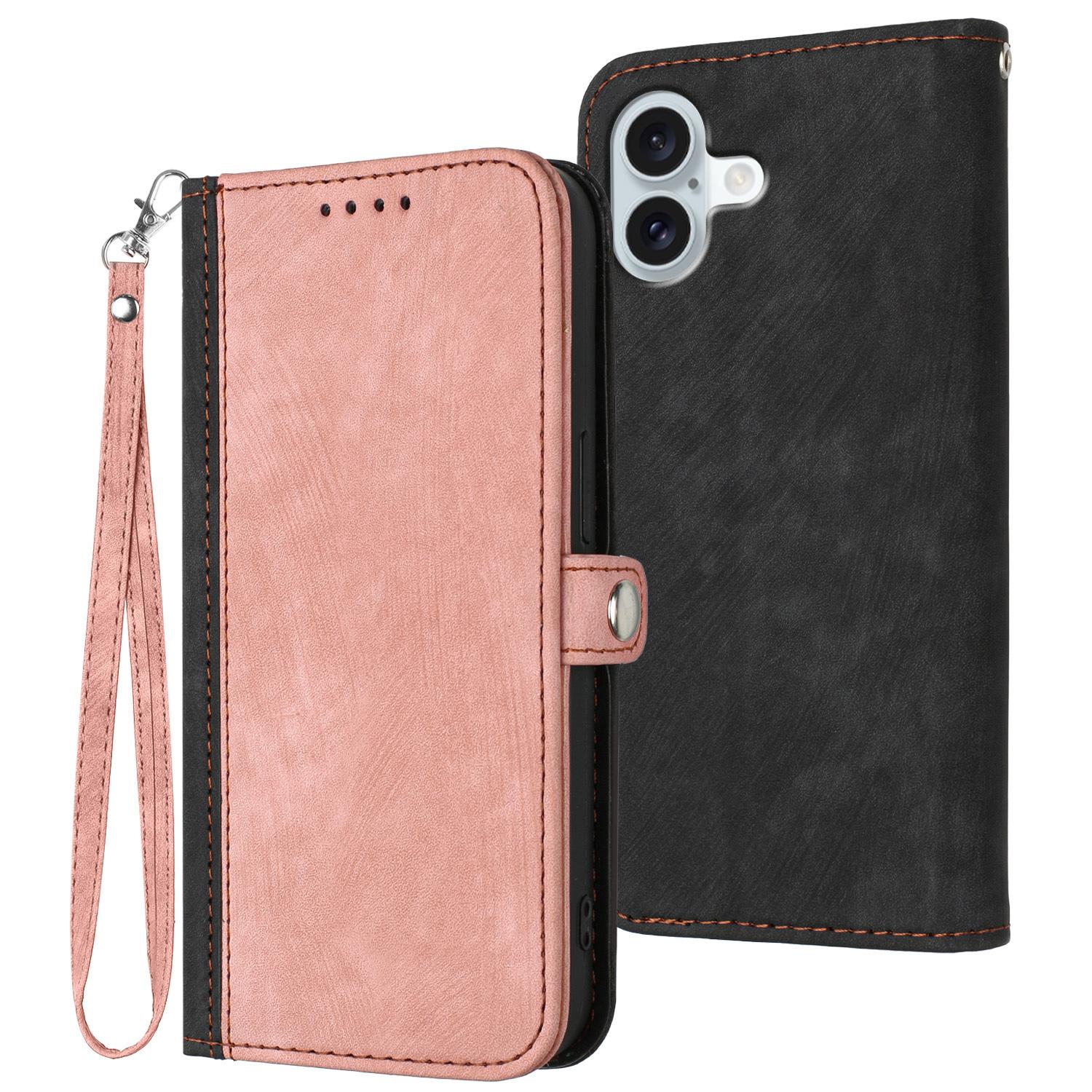 

YX0020 For iPhone 16 Plus Case Skin Touch Texture Leather Wallet Phone Cover Pink