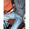 Ladies Washed Plaid Blue Jeans American Retro Loose Women's Wide Leg Pants Autumn Versatile Female High Waisted Pant